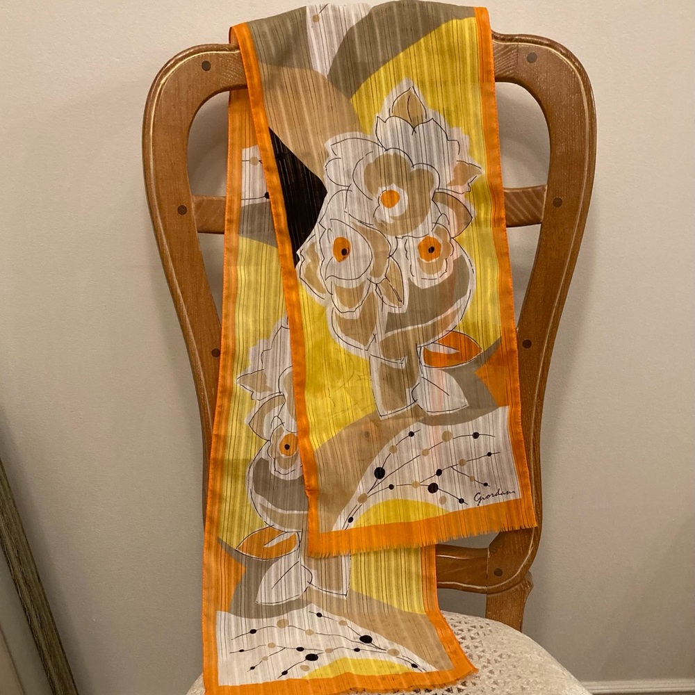 Vtg Giordani Scarf 70s 80s Vibrant Orange Yellow Colour Block Abstract Floral